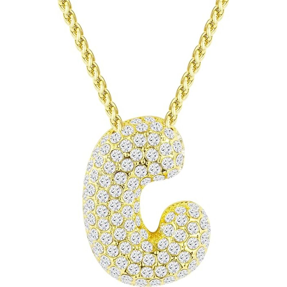 Bubble Letter Necklace C Necklaces Rhinestone